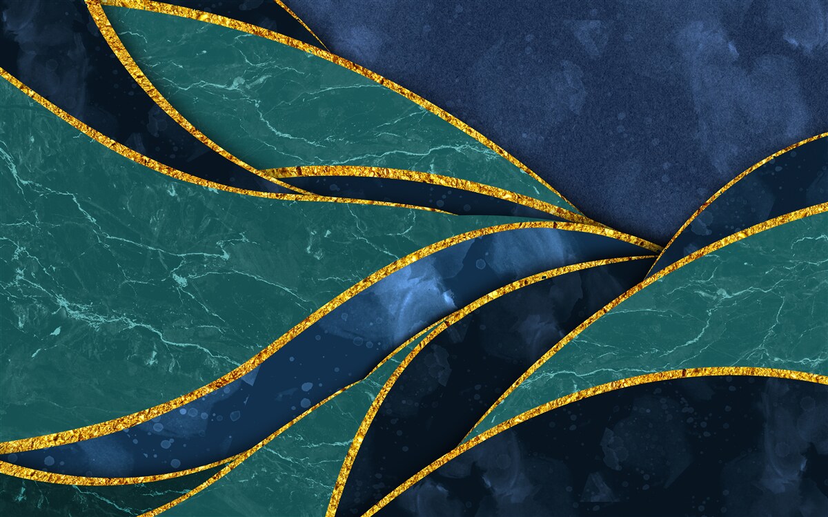 Фотошпалери смарагдові лінії витончено вигнуті на блакитному тлі