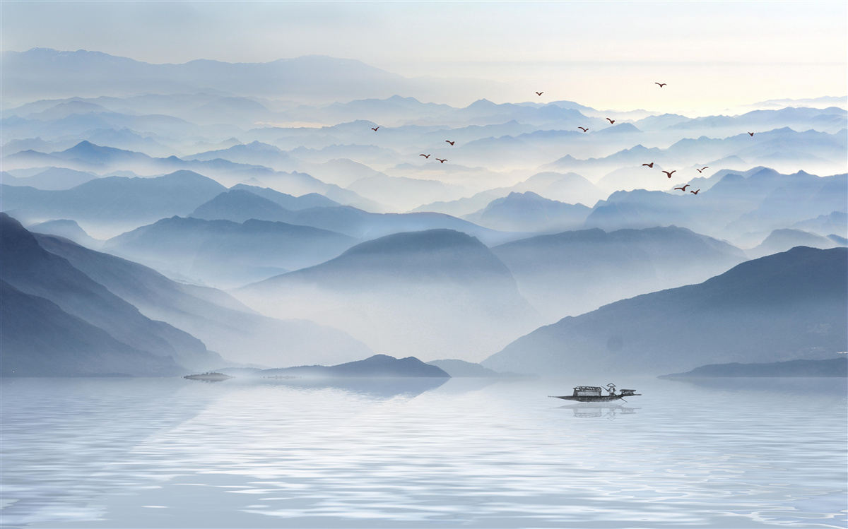 Фотошпалери туман густо огортає гірську річку