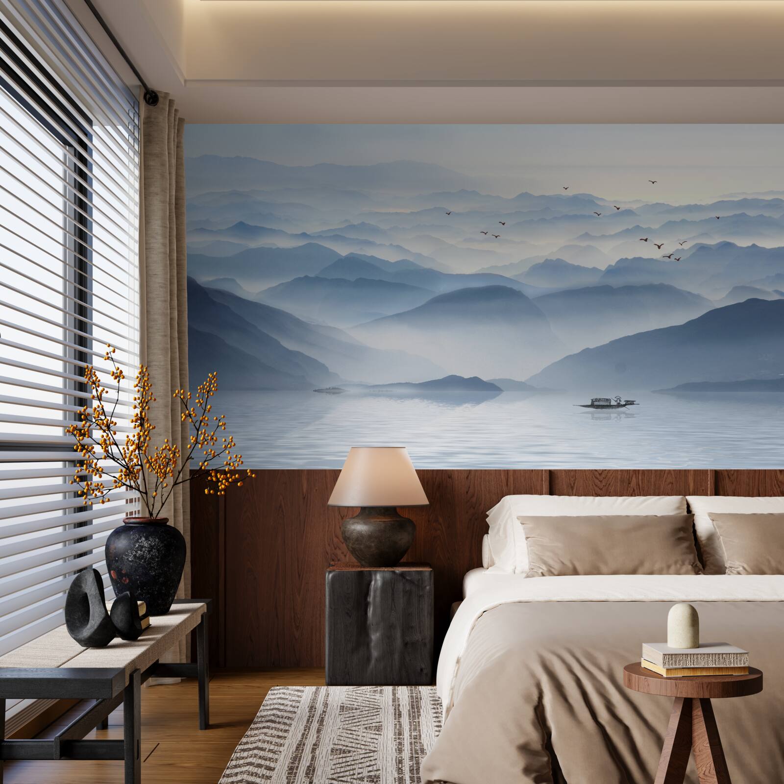 Фотошпалери туман густо огортає гірську річку