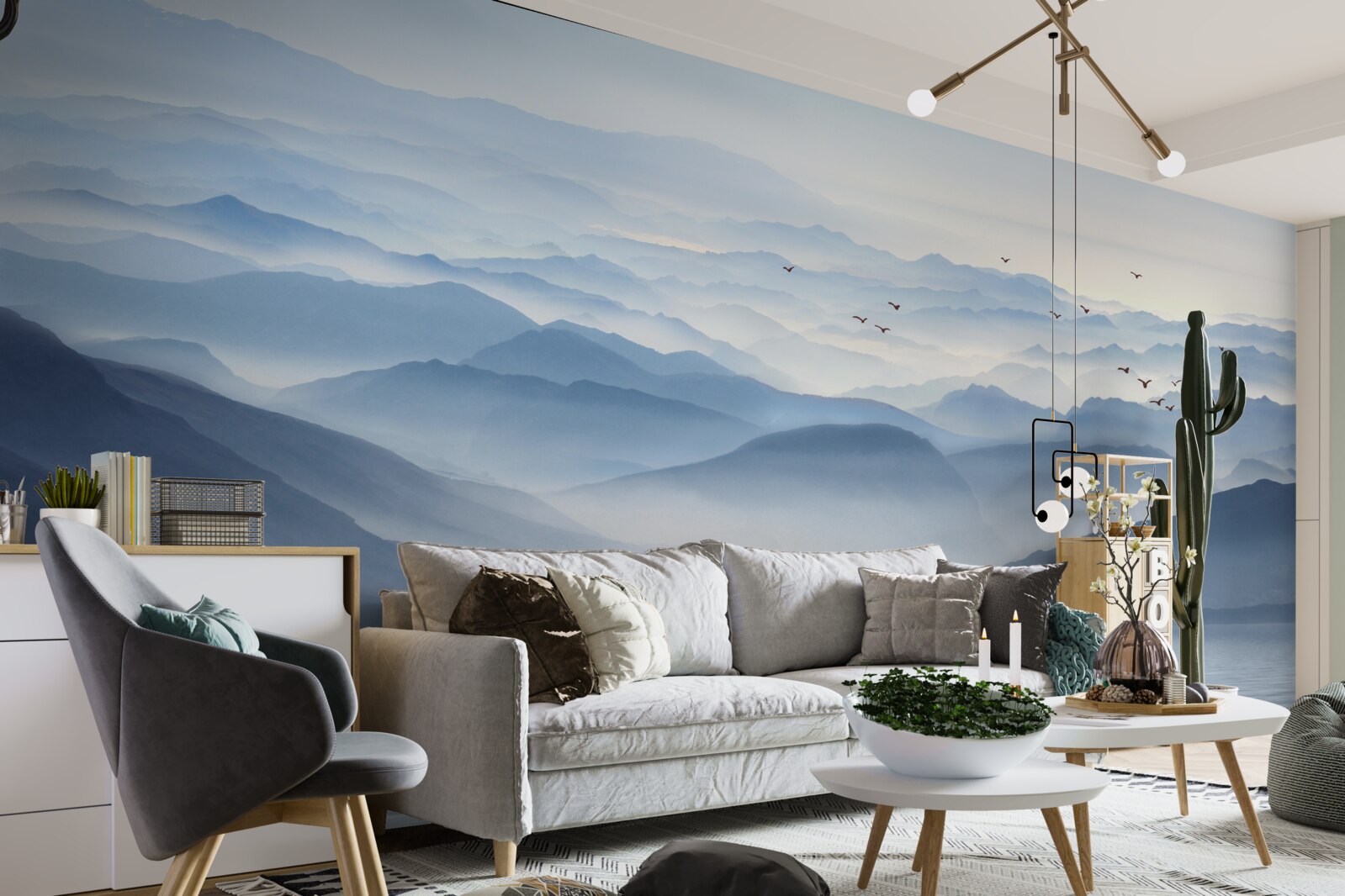 Фотошпалери туман густо огортає гірську річку