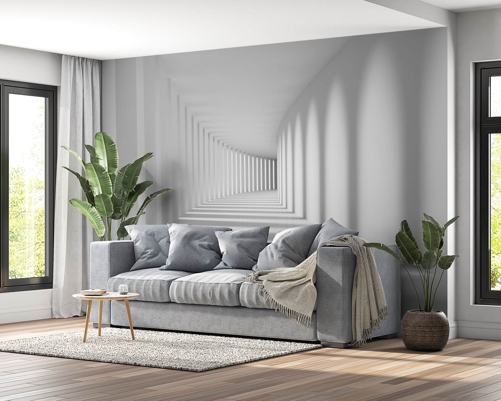 Фотошпалери тунель, що йде вдалину, оточений високими колонами