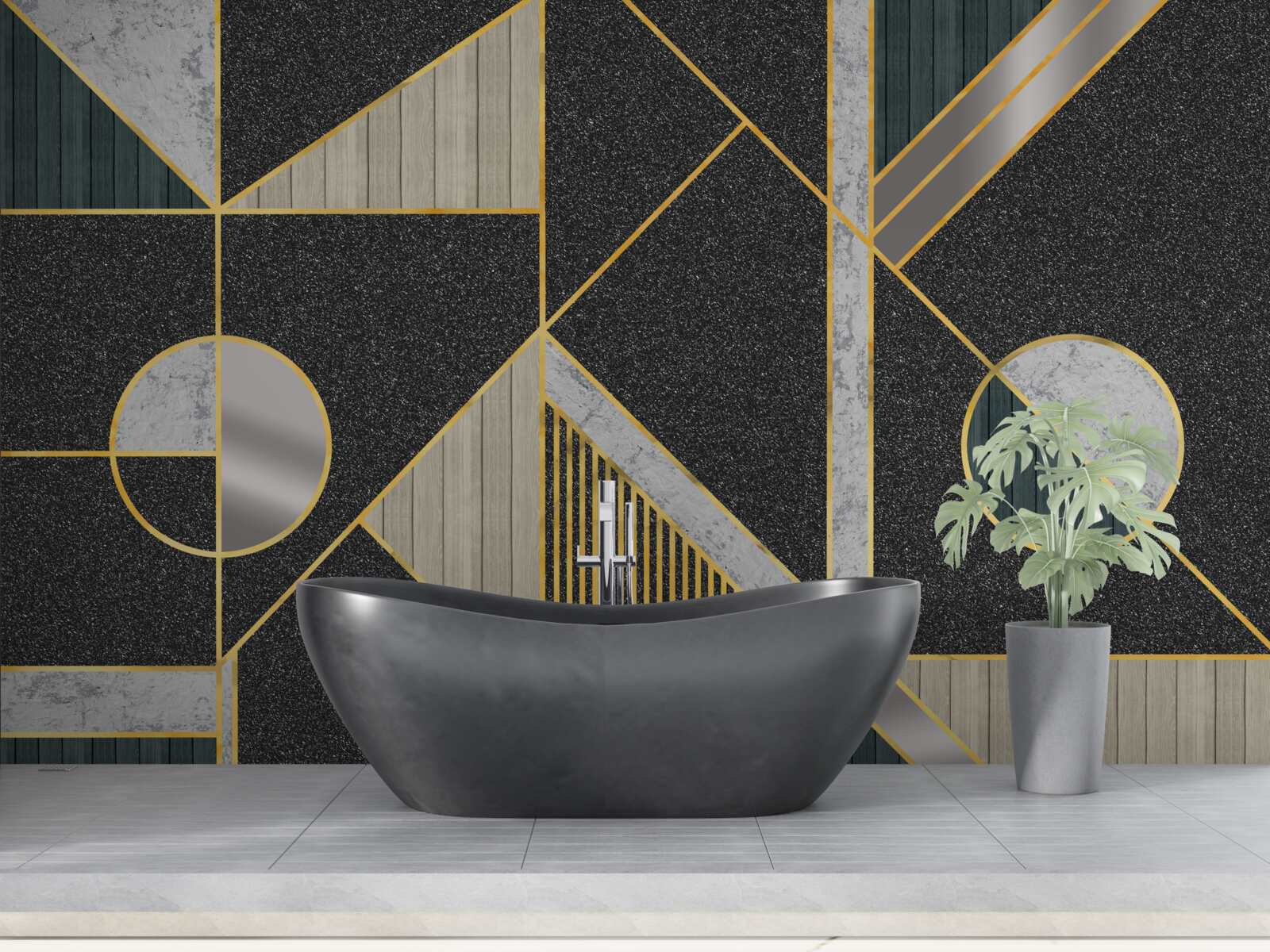 Фотошпалери темна мозаїка з золотистими відтінками