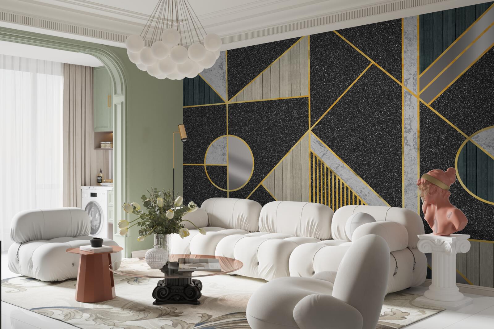 Фотошпалери темна мозаїка з золотистими відтінками