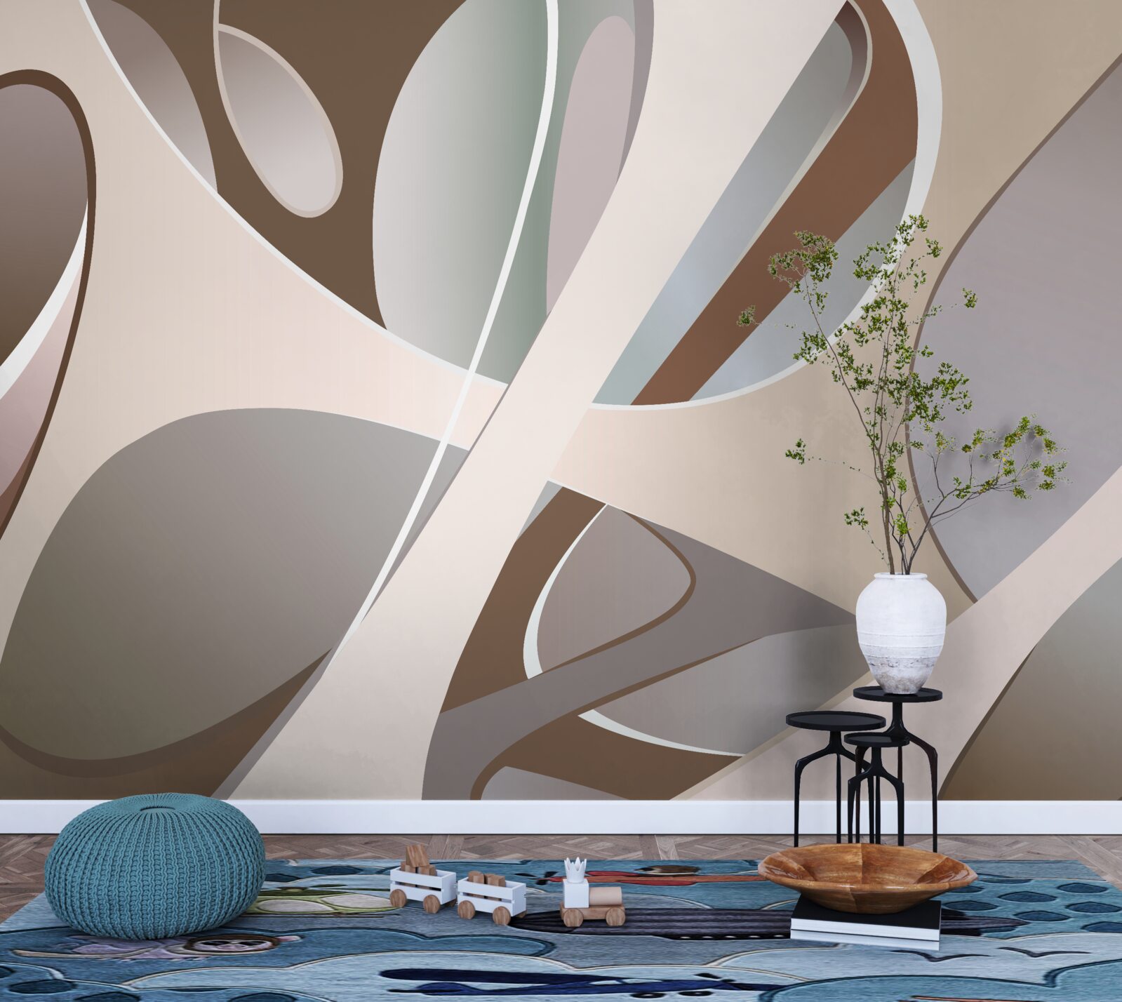 Фотошпалери абстрактні криві в бежевому кольорі