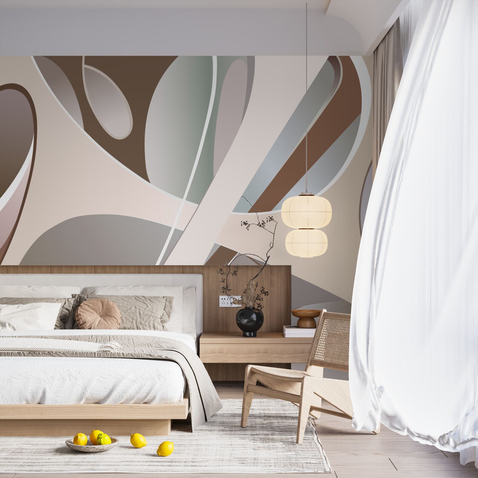 Фотошпалери абстрактні криві в бежевому кольорі