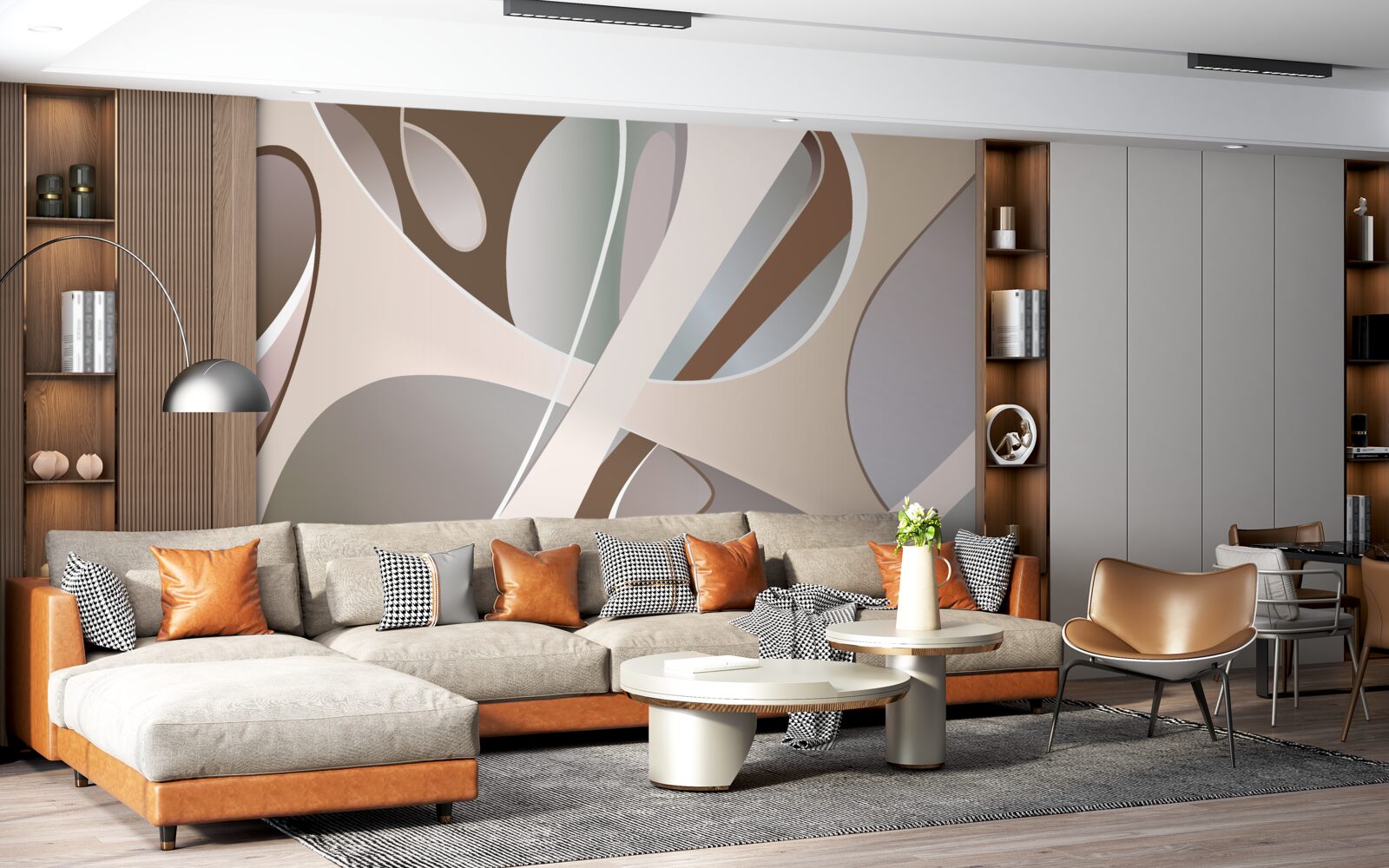 Фотошпалери абстрактні криві в бежевому кольорі