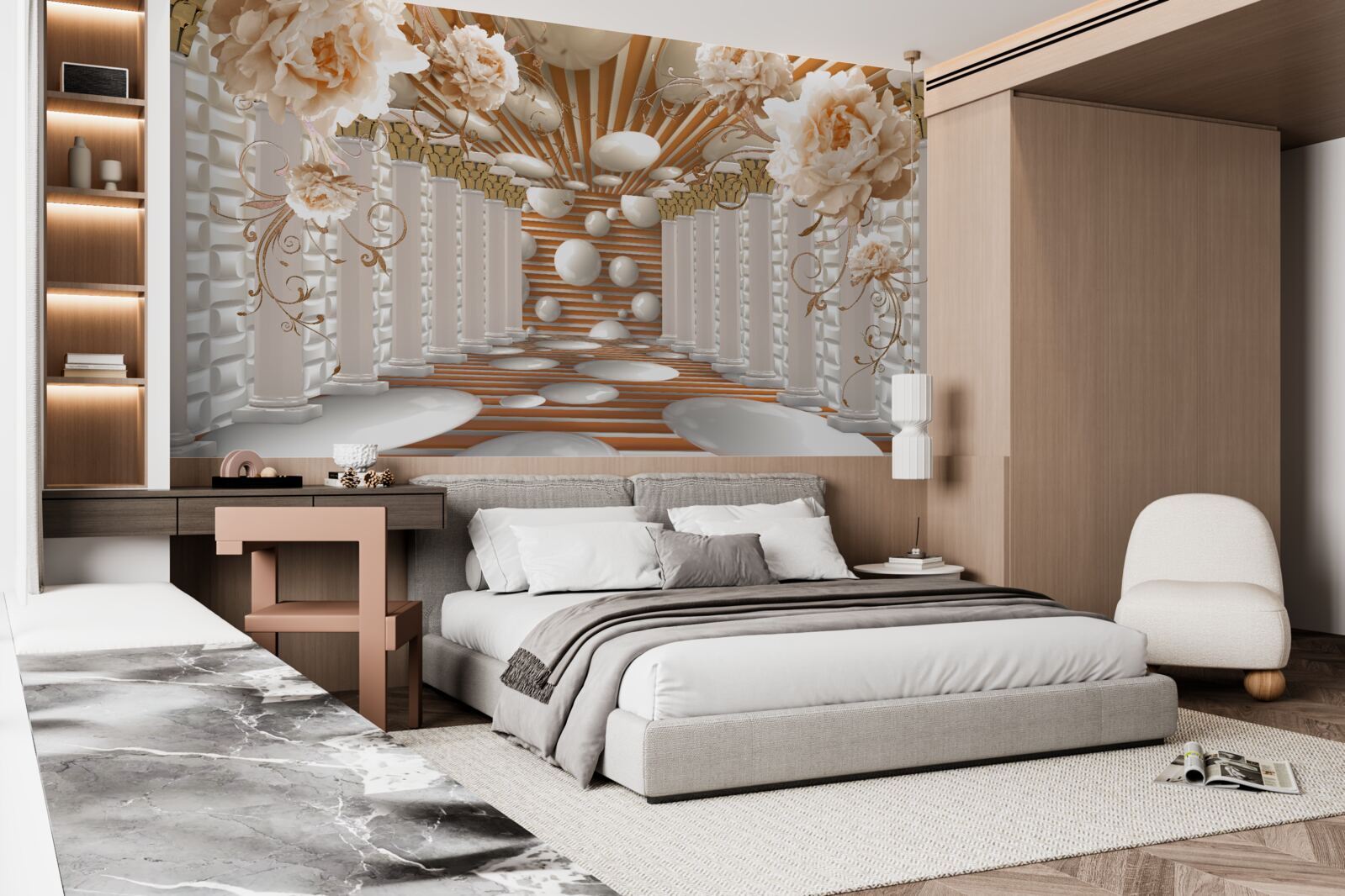 Фотошпалери абстрактний тунель, прикрашений квітами та кульками