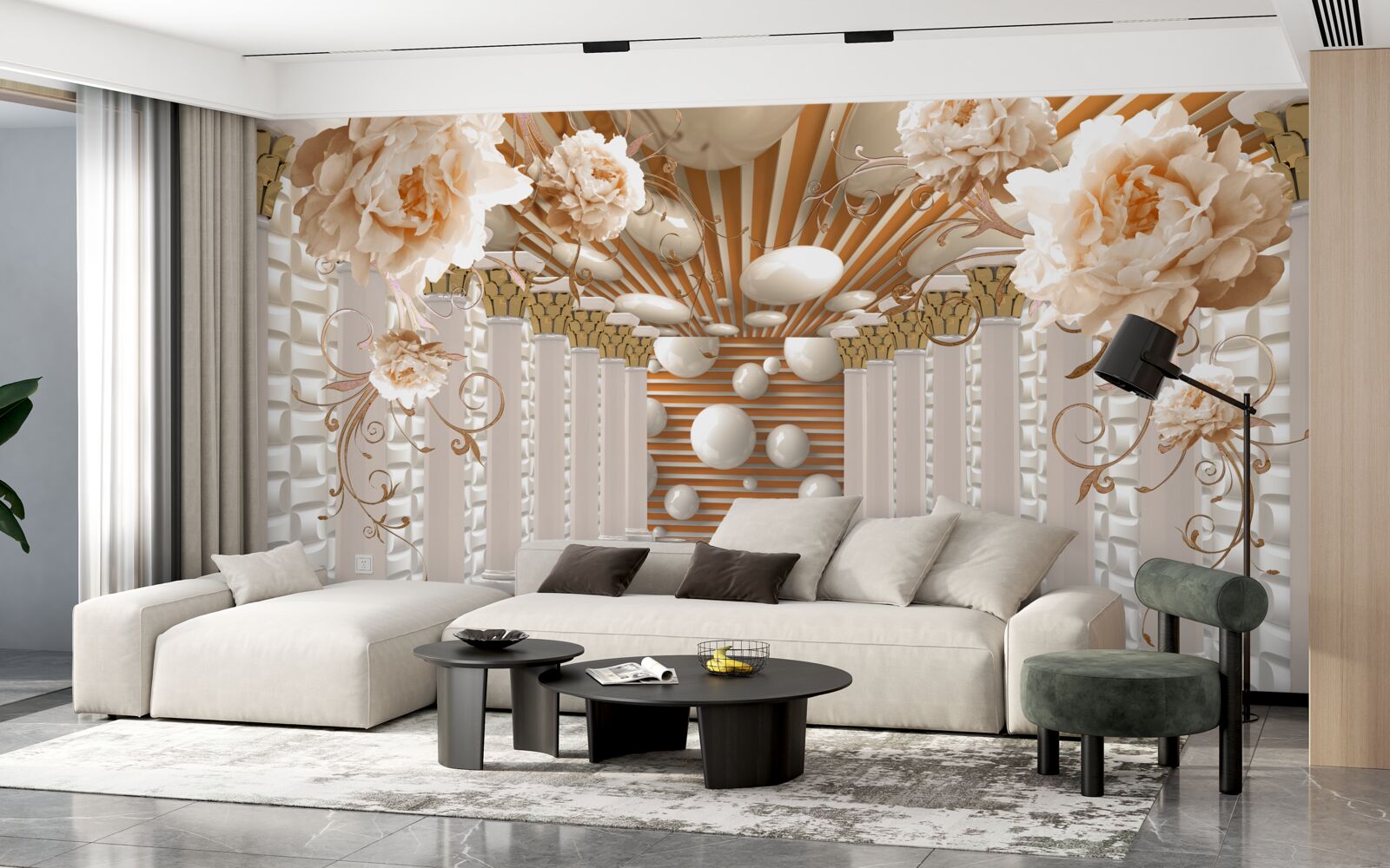 Фотошпалери абстрактний тунель, прикрашений квітами та кульками