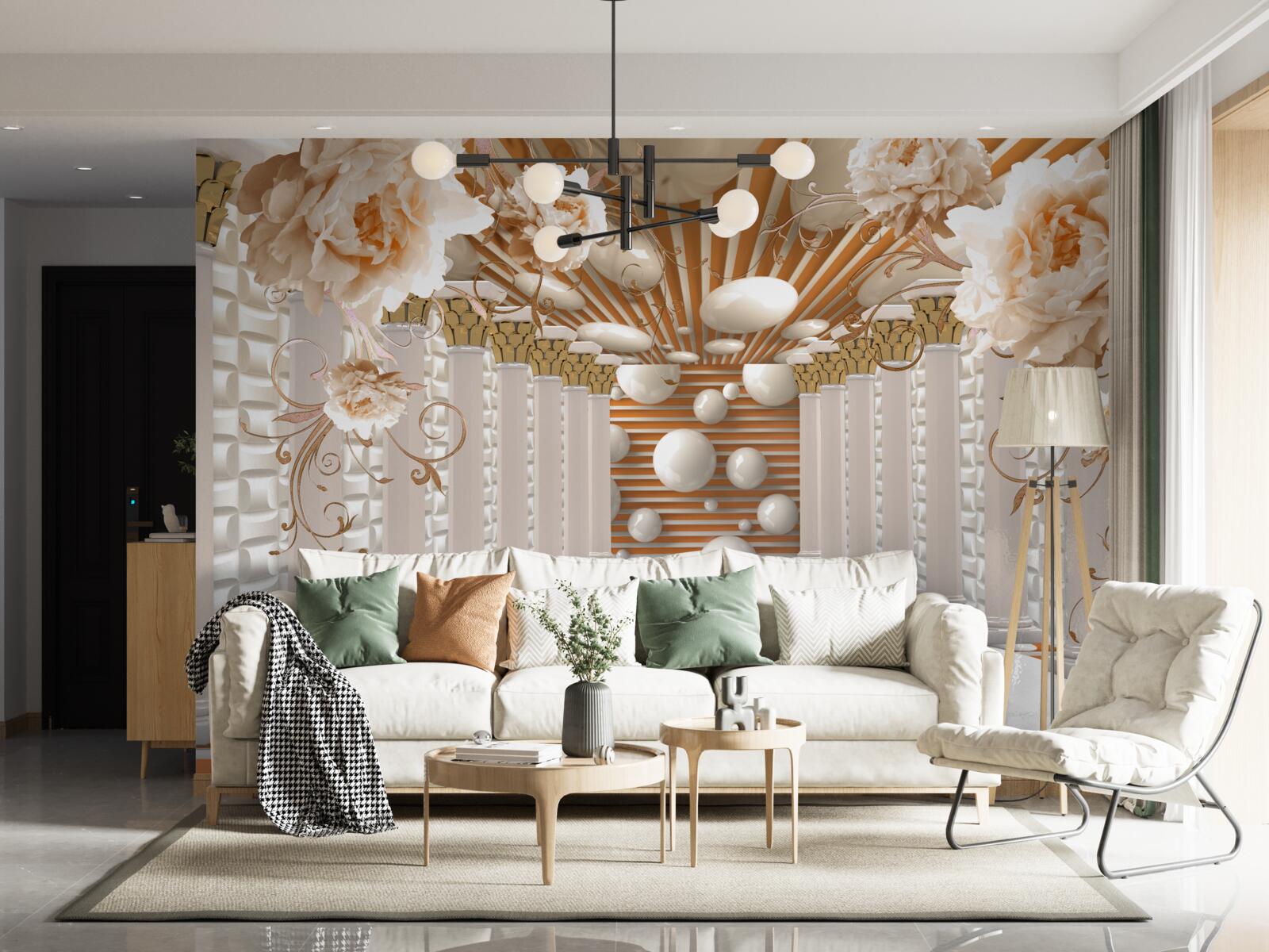 Фотошпалери абстрактний тунель, прикрашений квітами та кульками