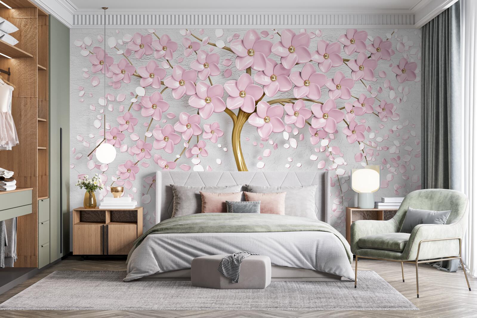 Фотошпалери квітуче дерево з навислими гілками