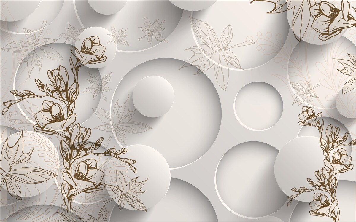 Фотошпалери дерева мають золоті гілки на тлі круглих форм