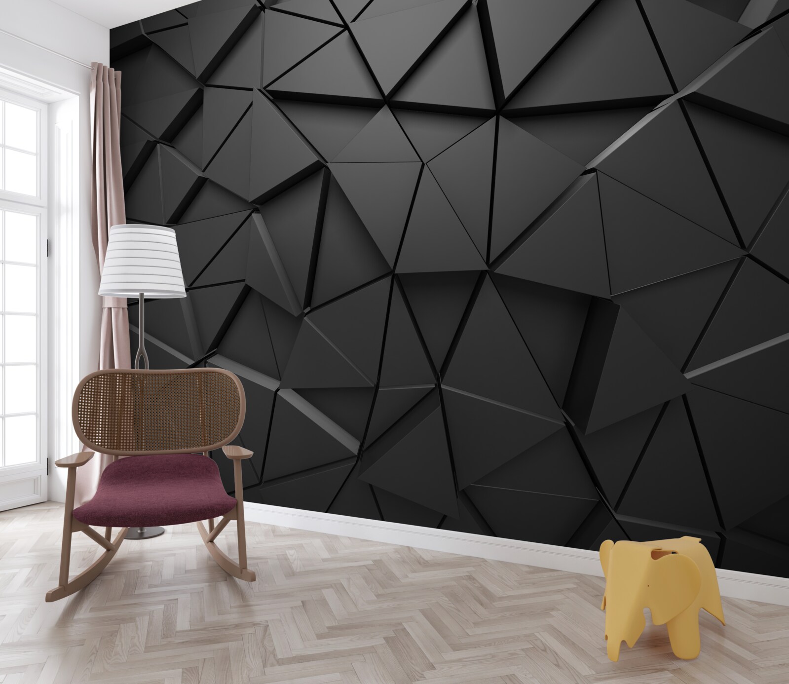 Фотошпалери 3d трикутні форми в сірому кольорі