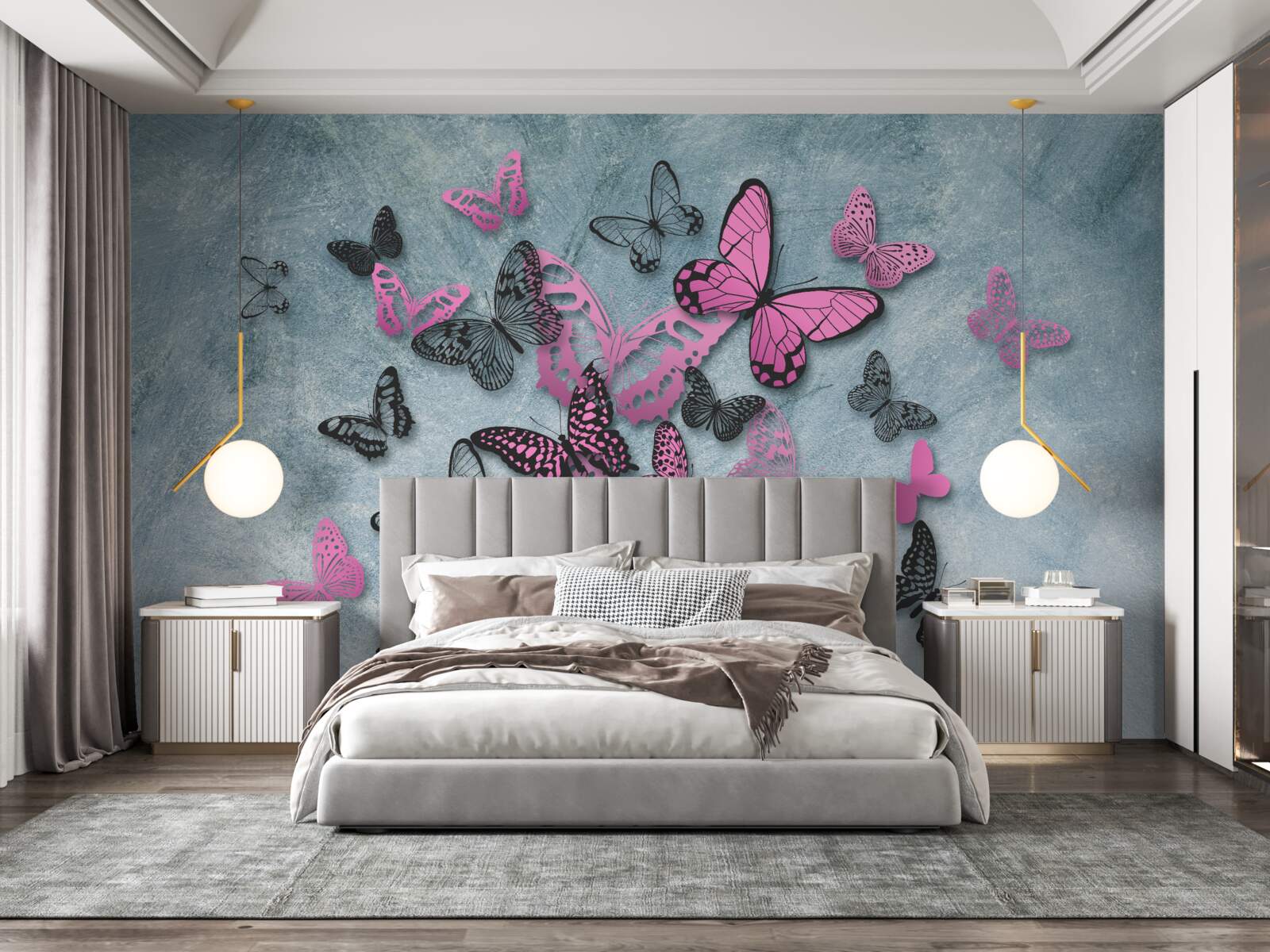 Фотошпалери група рожевих метеликів