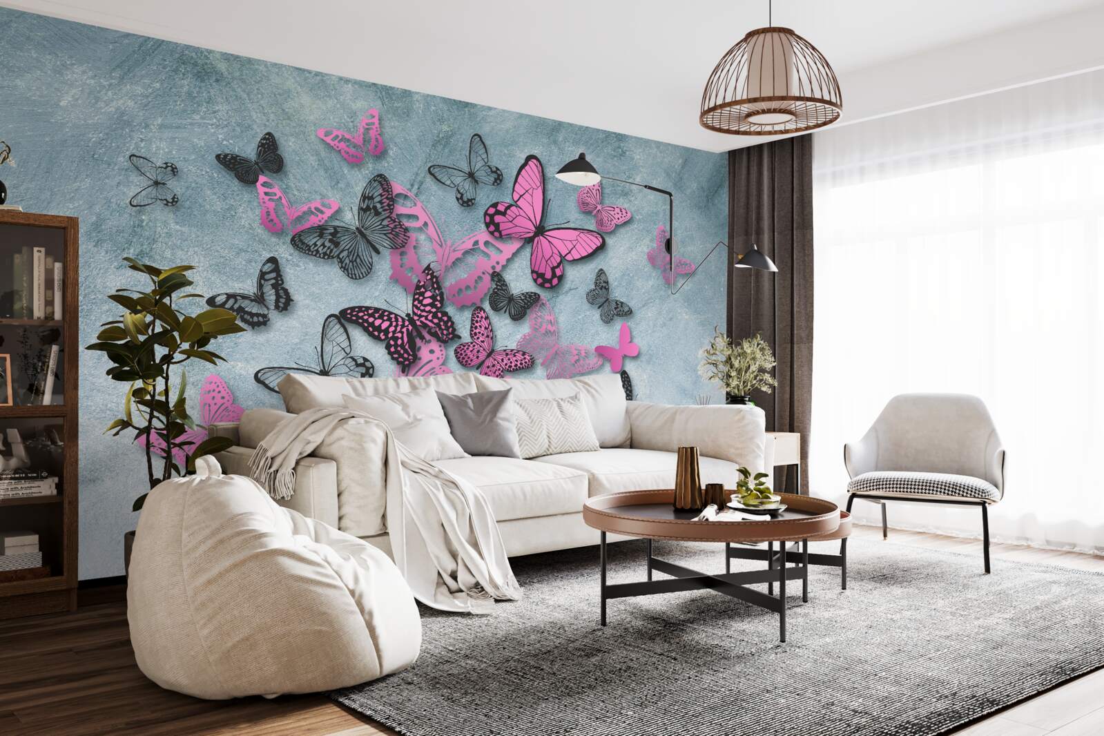 Фотошпалери група рожевих метеликів