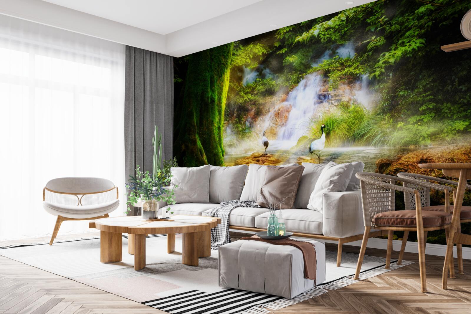 Фотошпалери чарівний гірський водоспад, що падає каскадом