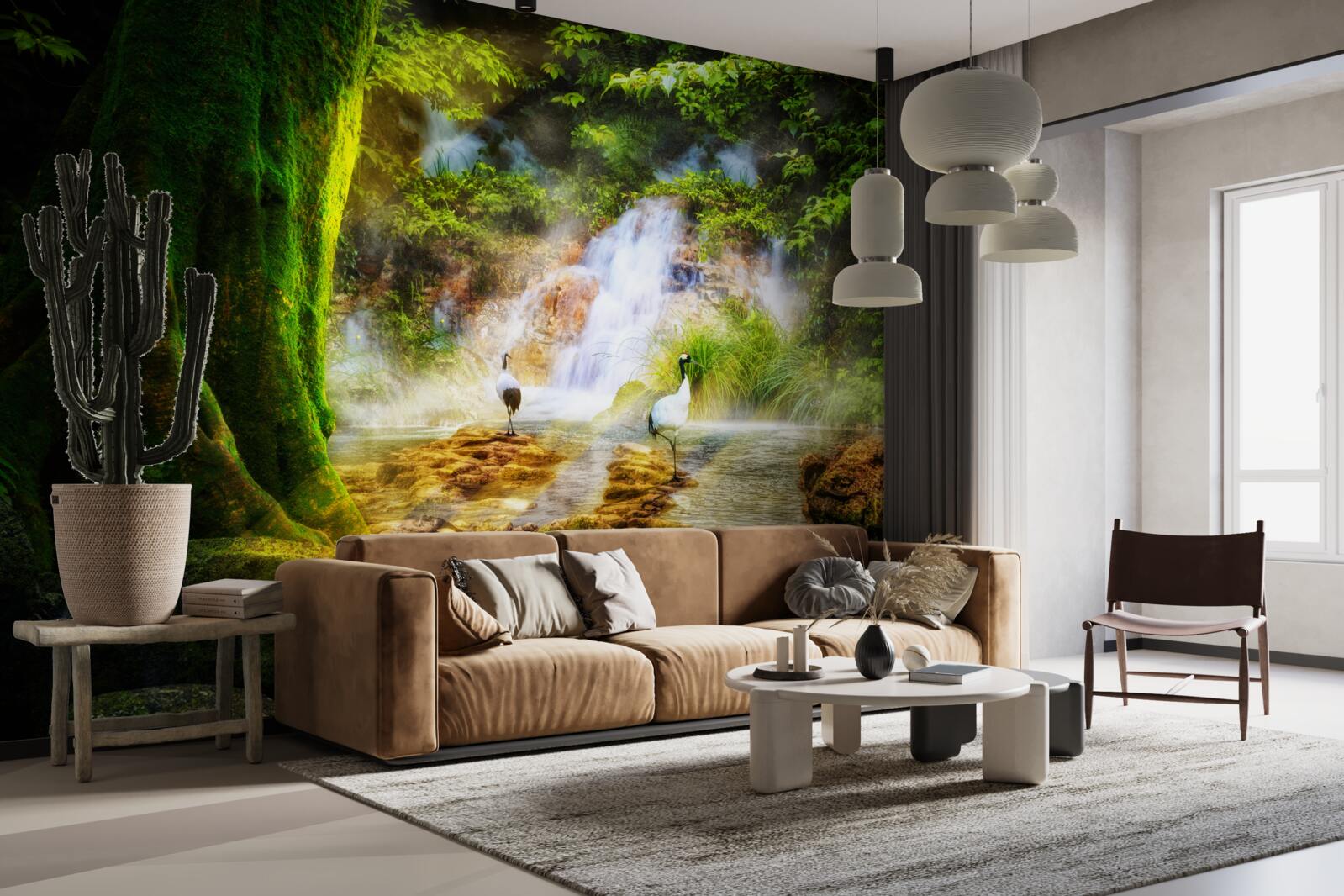 Фотошпалери чарівний гірський водоспад, що падає каскадом