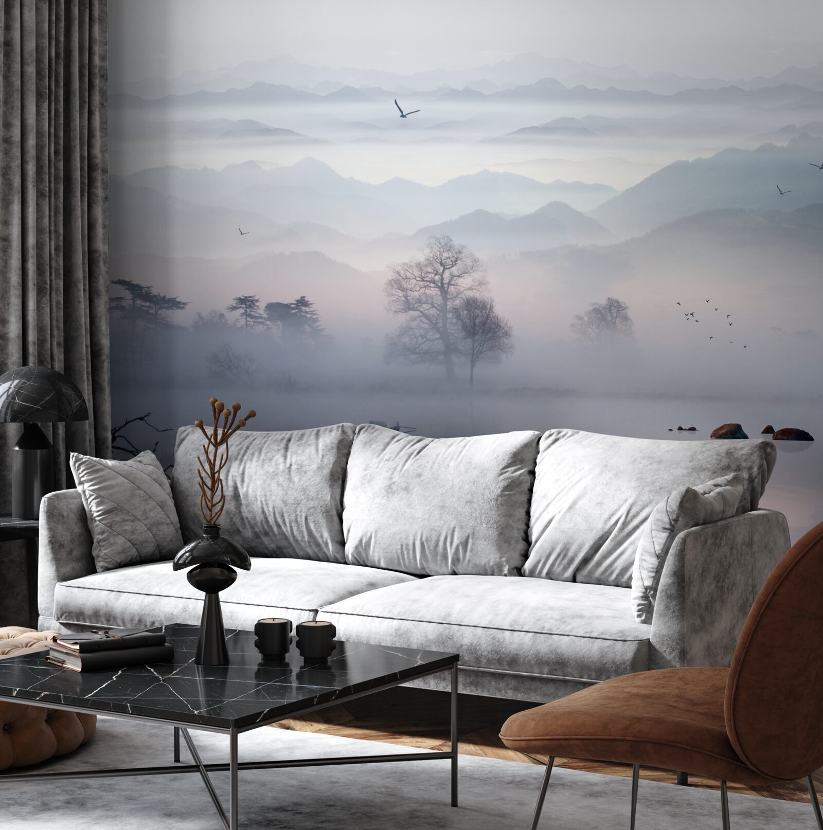 Фотошпалери ранковий туман над озерною водою