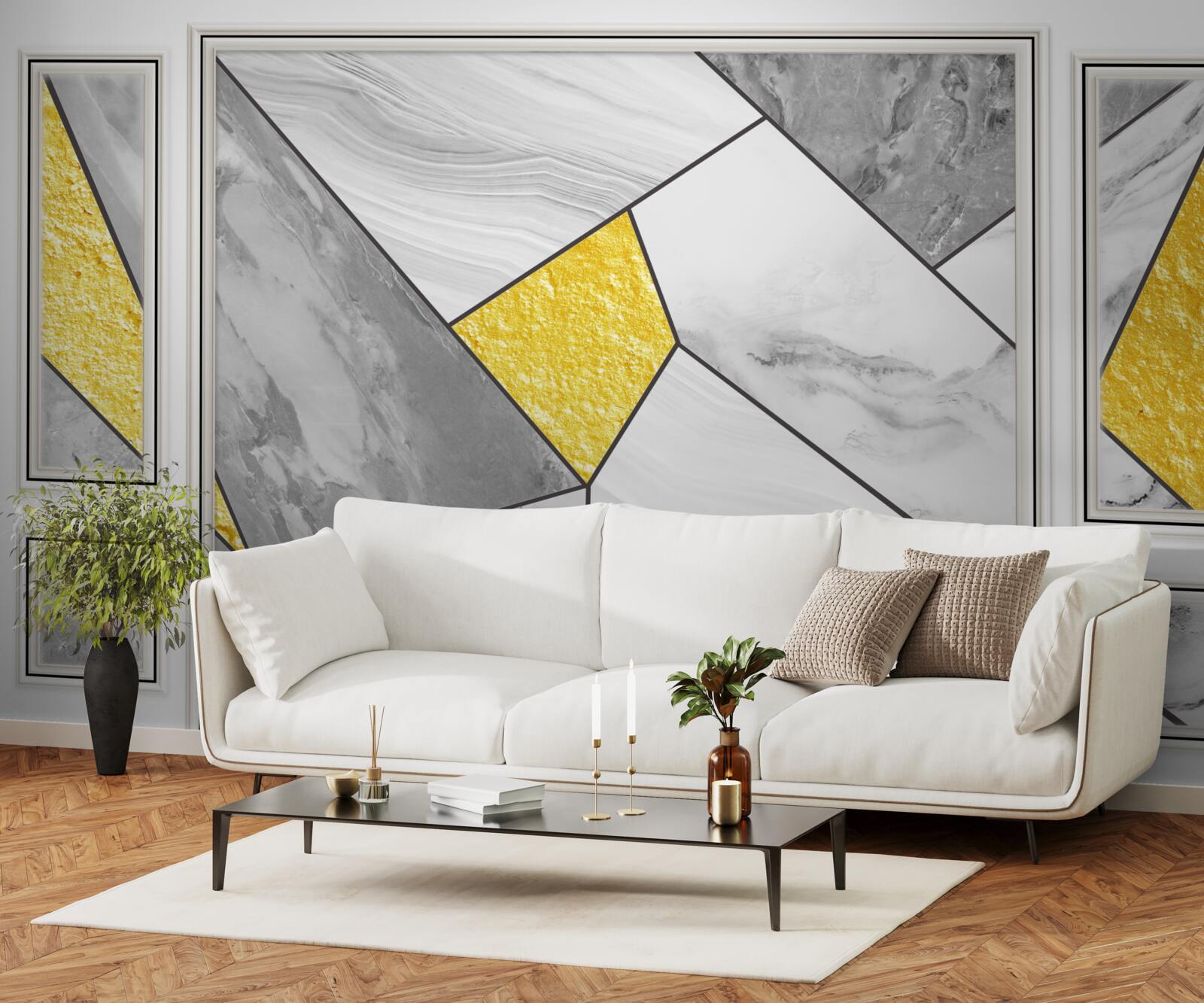 Фотошпалери сіра мозаїка з золотими елементами