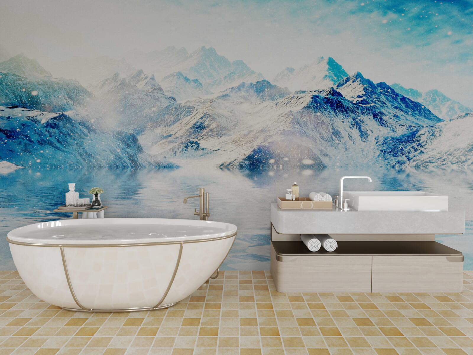 Фотошпалери ранок, оповитий холодом, на замерзлому озері