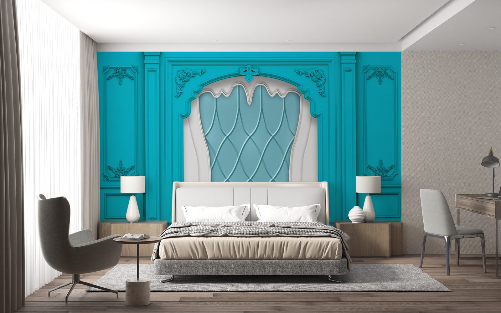 Фотошпалери вікно з блакитним вітражем