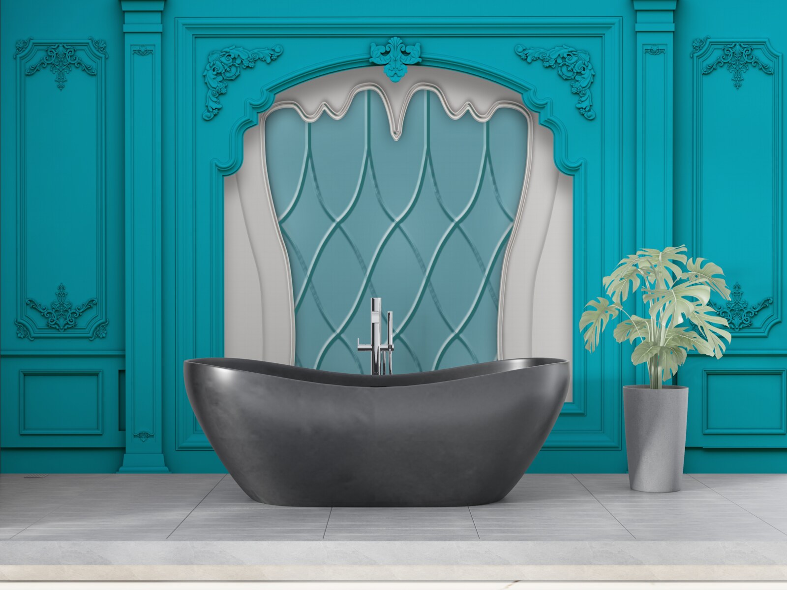 Фотошпалери вікно з блакитним вітражем