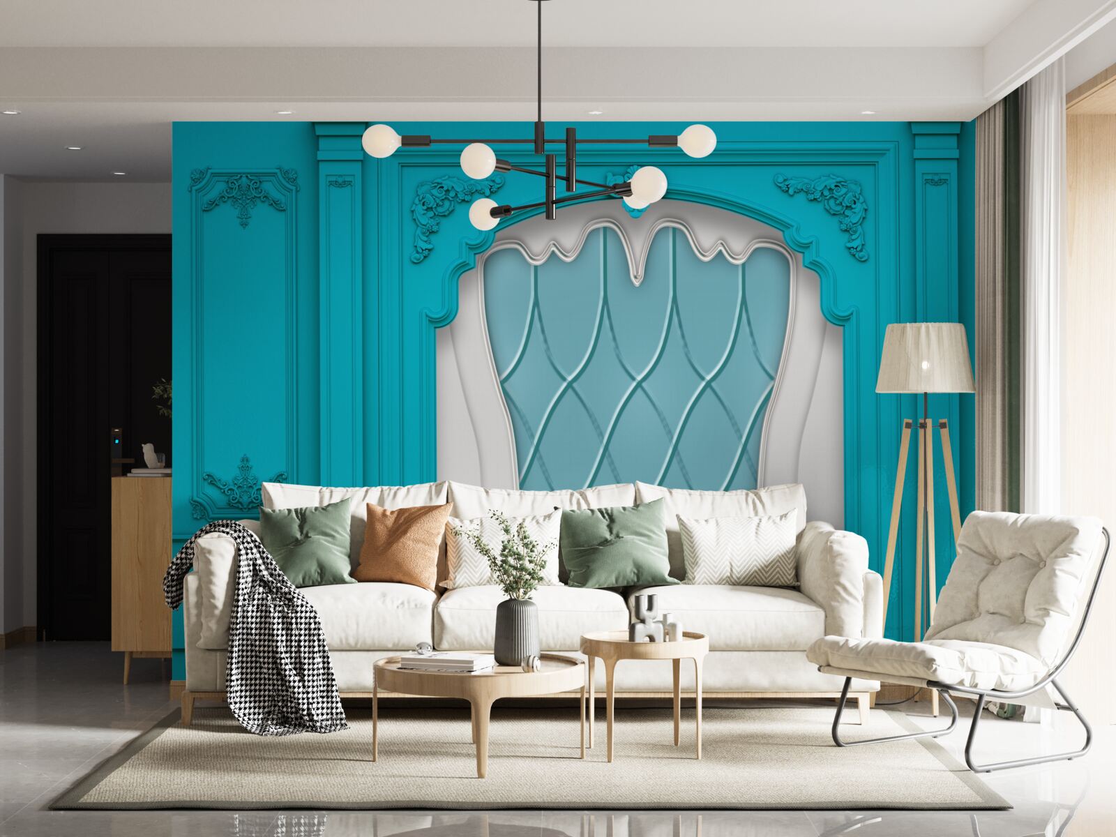 Фотошпалери вікно з блакитним вітражем