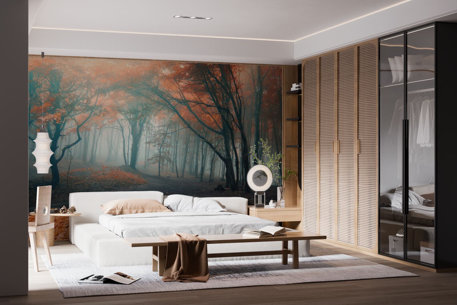 Фотошпалери Шлях через осінній ліс, оповитий туманом