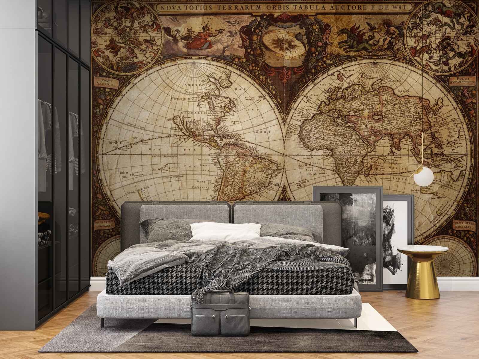 Fototapeta starożytna mapa geograficzna przedstawiona w postaci dwóch półkul