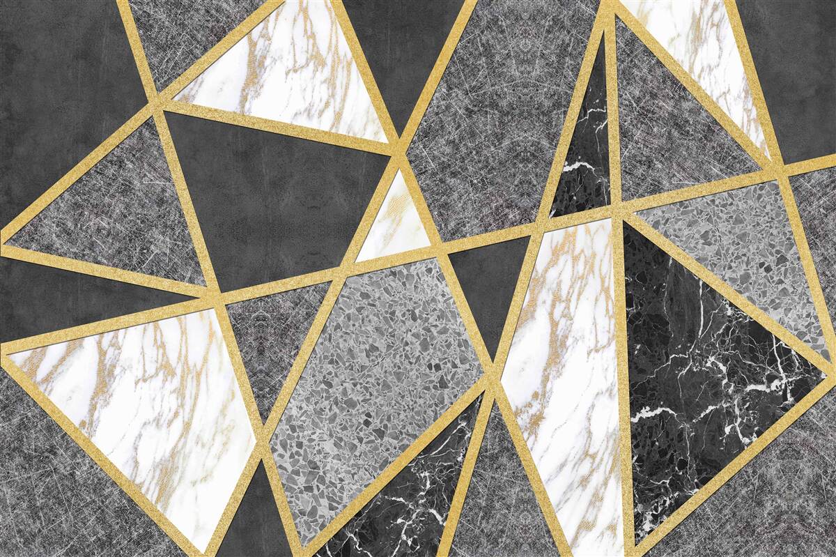 Фотошпалери чорно-біла мозаїка з золотими акцентами