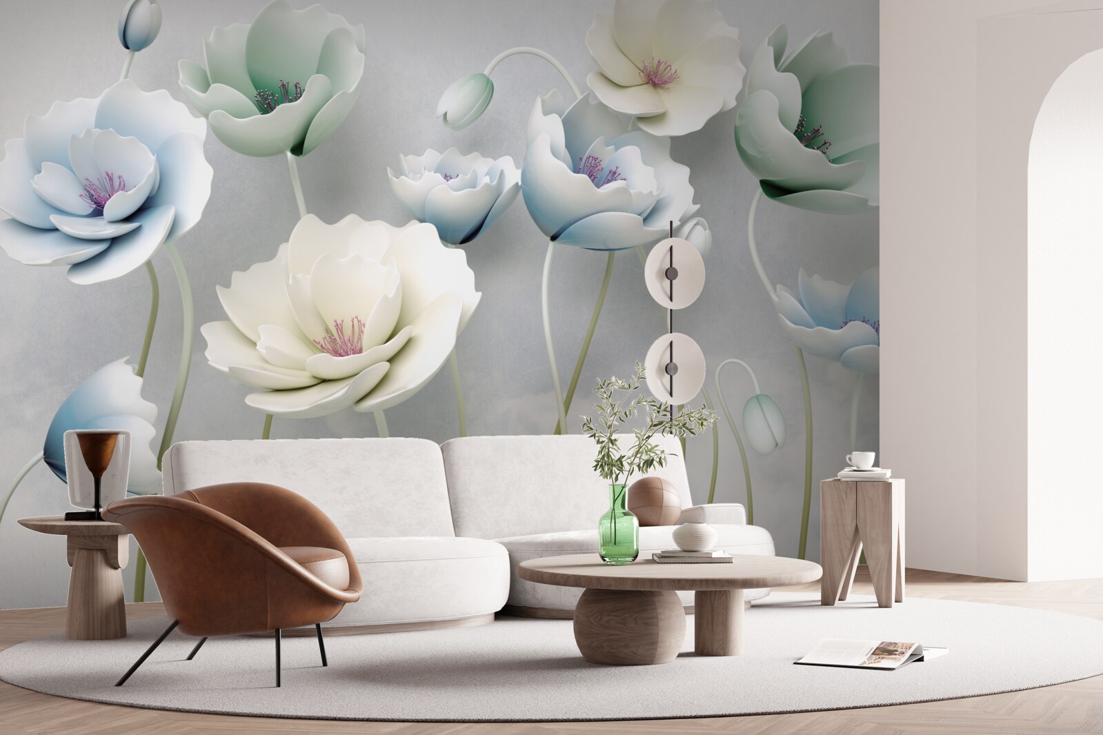 Фотошпалери краплі води на струнких маках різних відтінків