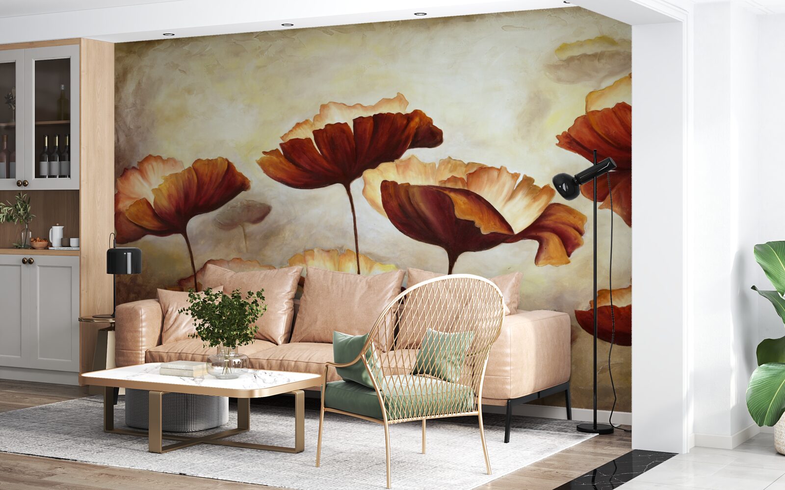 Фотошпалери стрункі червоні маки зустрічають світанок