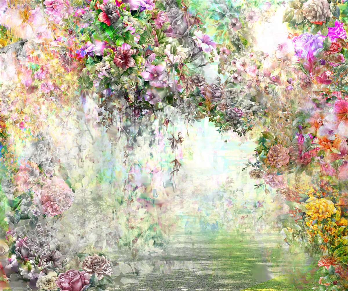 Фотошпалери мальовнича літня стежка, всіяна квітами в лісі