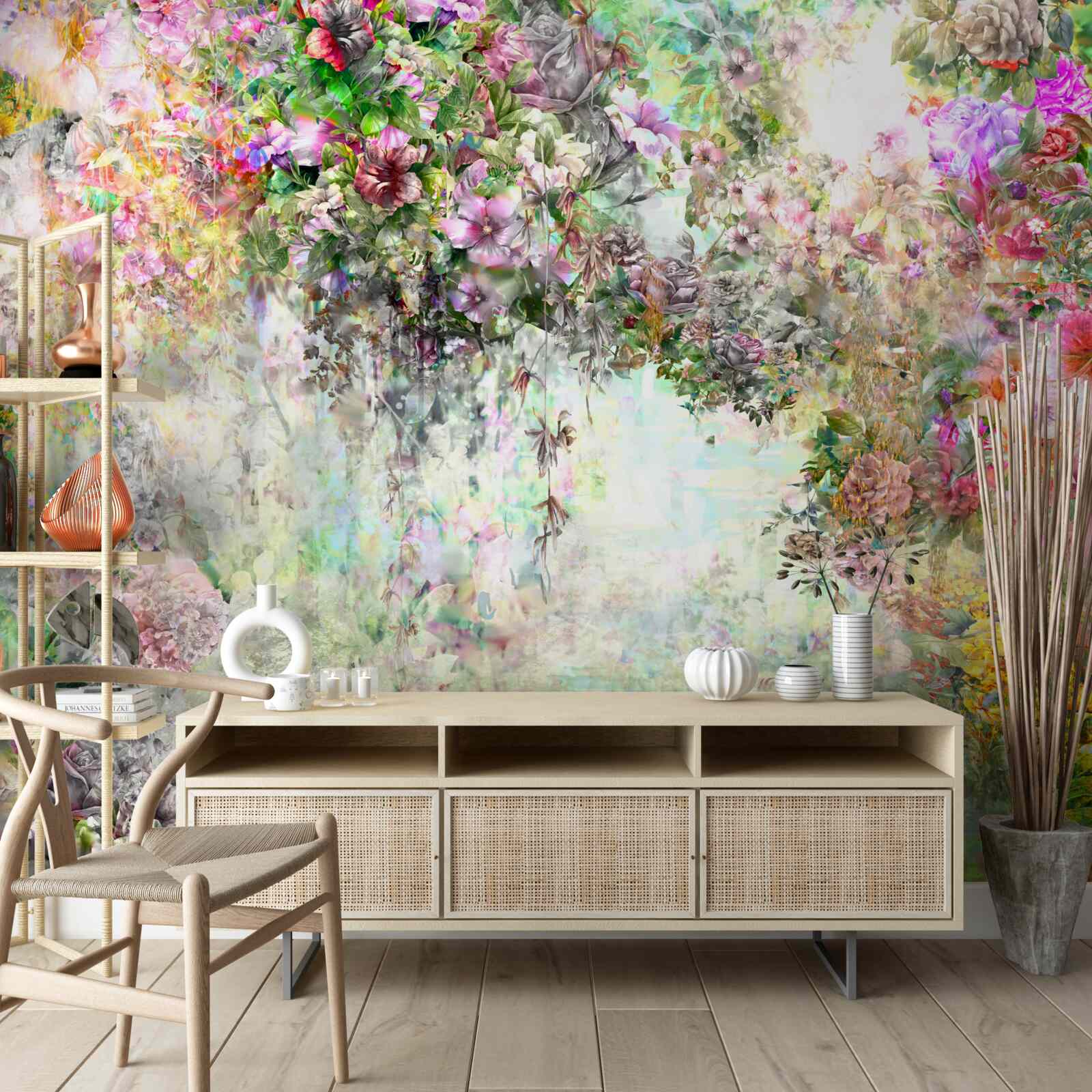 Фотошпалери мальовнича літня стежка, всіяна квітами в лісі