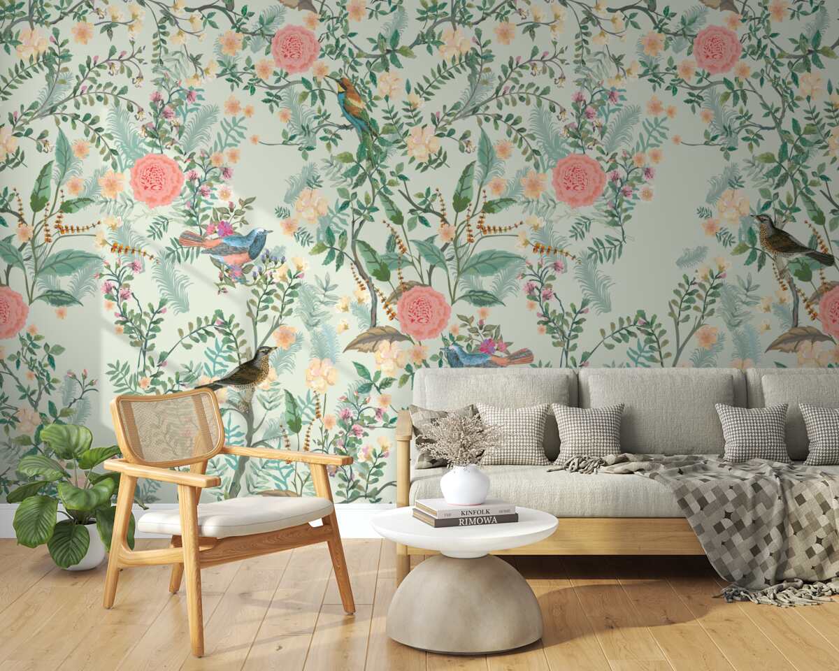 Фотошпалери Жива зелена флора та птахи