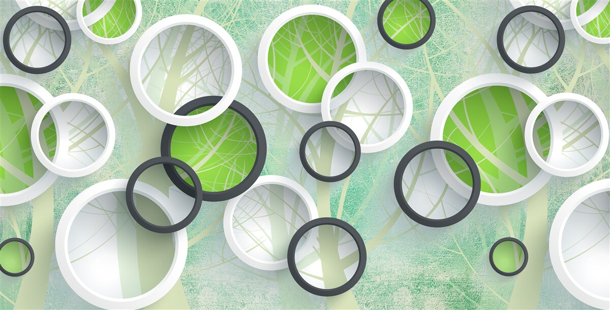 Фотошпалери кольорові кола з абстрактними зображеннями дерев