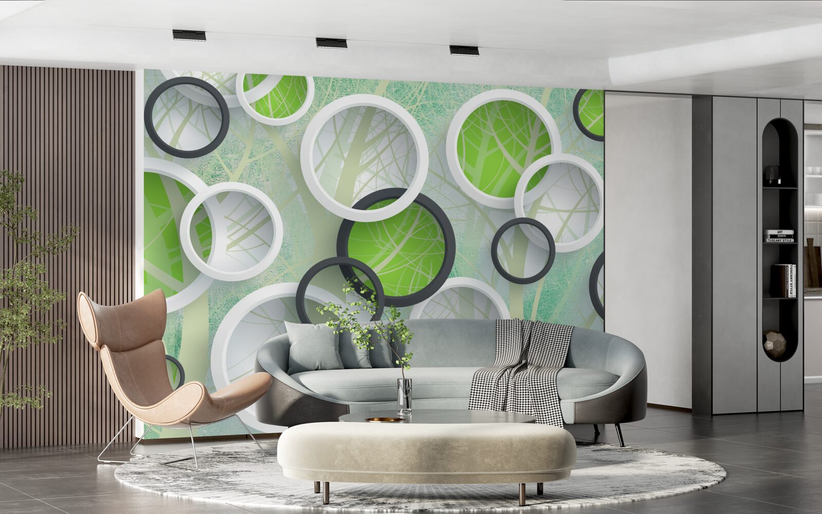 Фотошпалери кольорові кола з абстрактними зображеннями дерев