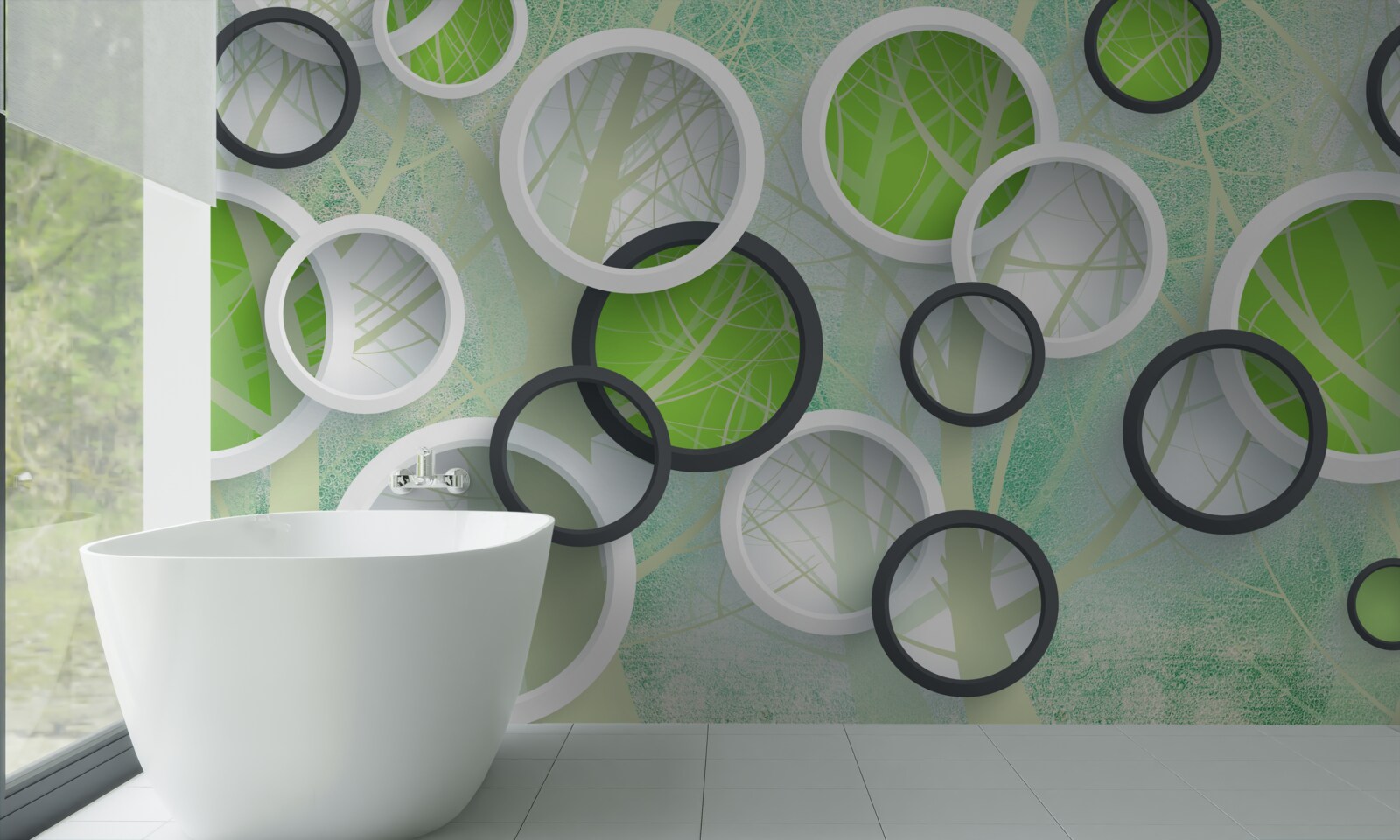 Фотошпалери кольорові кола з абстрактними зображеннями дерев