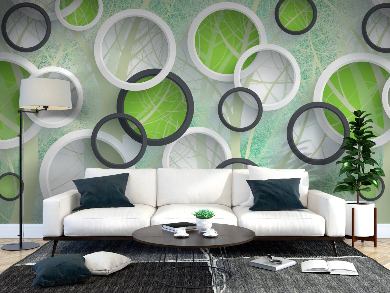 Фотошпалери кольорові кола з абстрактними зображеннями дерев