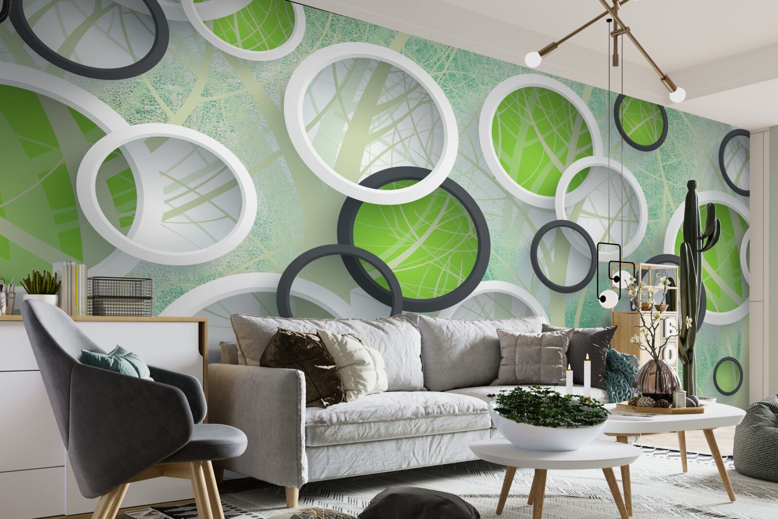 Фотошпалери кольорові кола з абстрактними зображеннями дерев