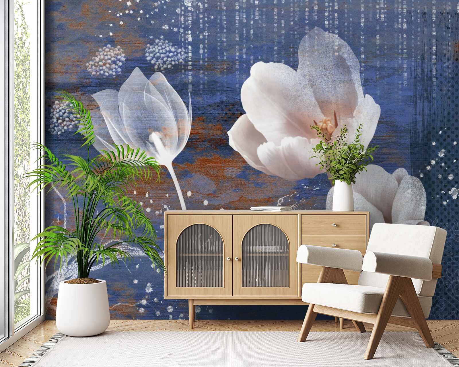 Фотошпалери ажурні тюльпани з білими бутонами