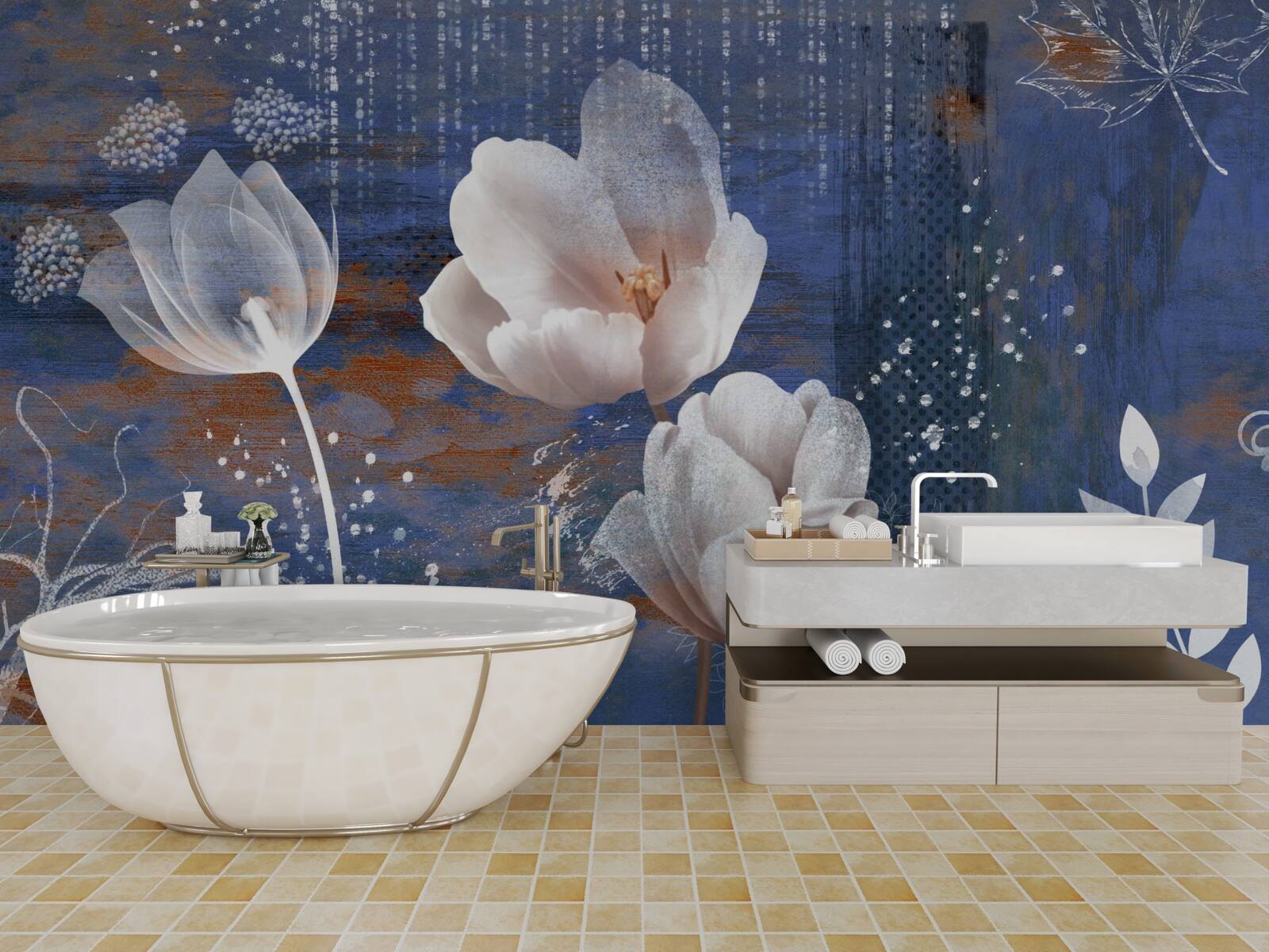 Фотошпалери ажурні тюльпани з білими бутонами