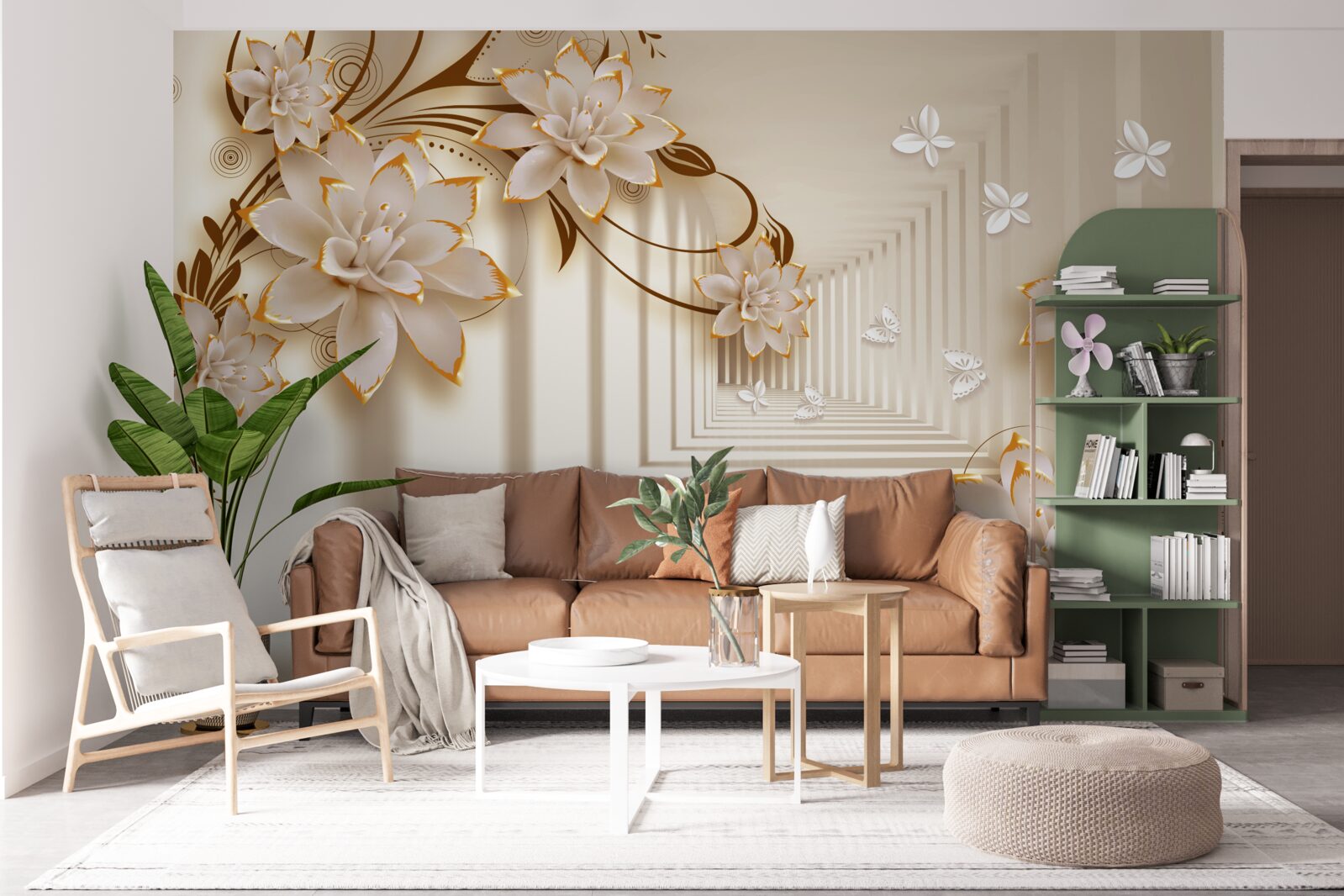 Фотошпалери колони та квіти створюють нереальний тунель