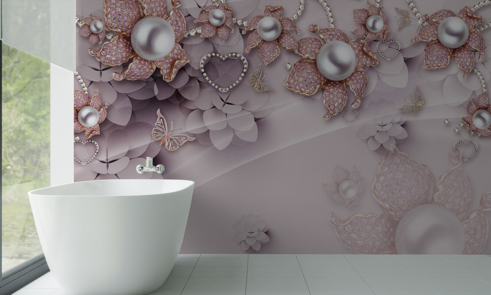 Фотошпалери квіти, абстрактно створені за допомогою перлів та дорогоцінного каміння