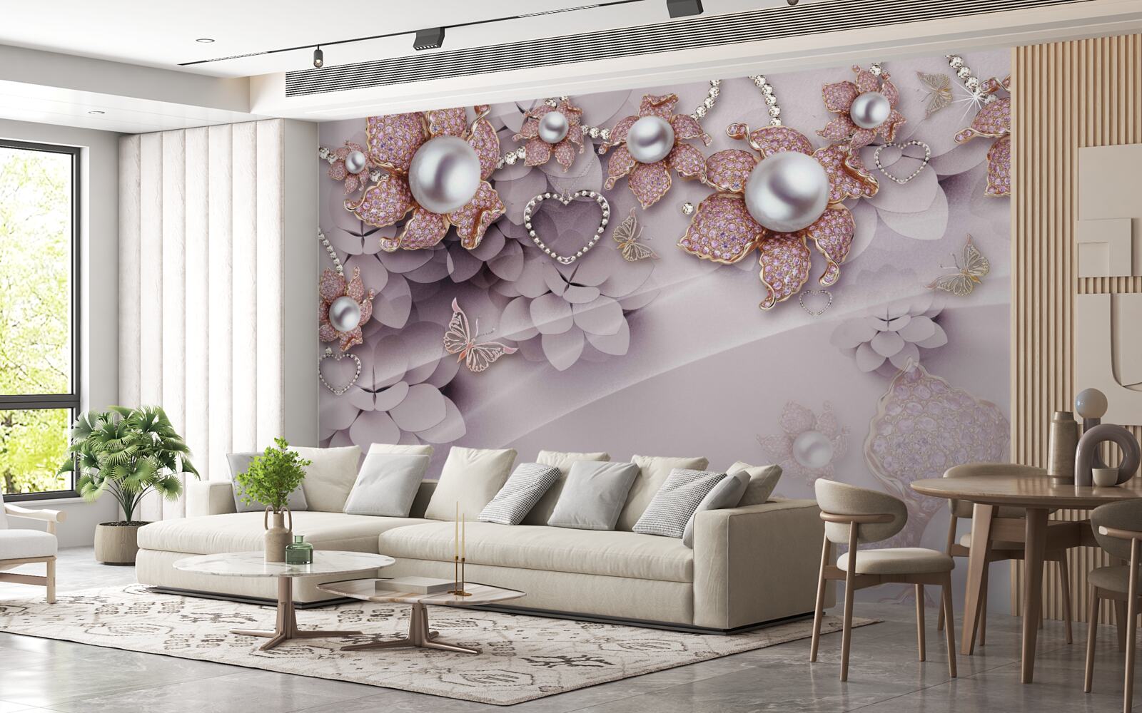 Фотошпалери квіти, абстрактно створені за допомогою перлів та дорогоцінного каміння