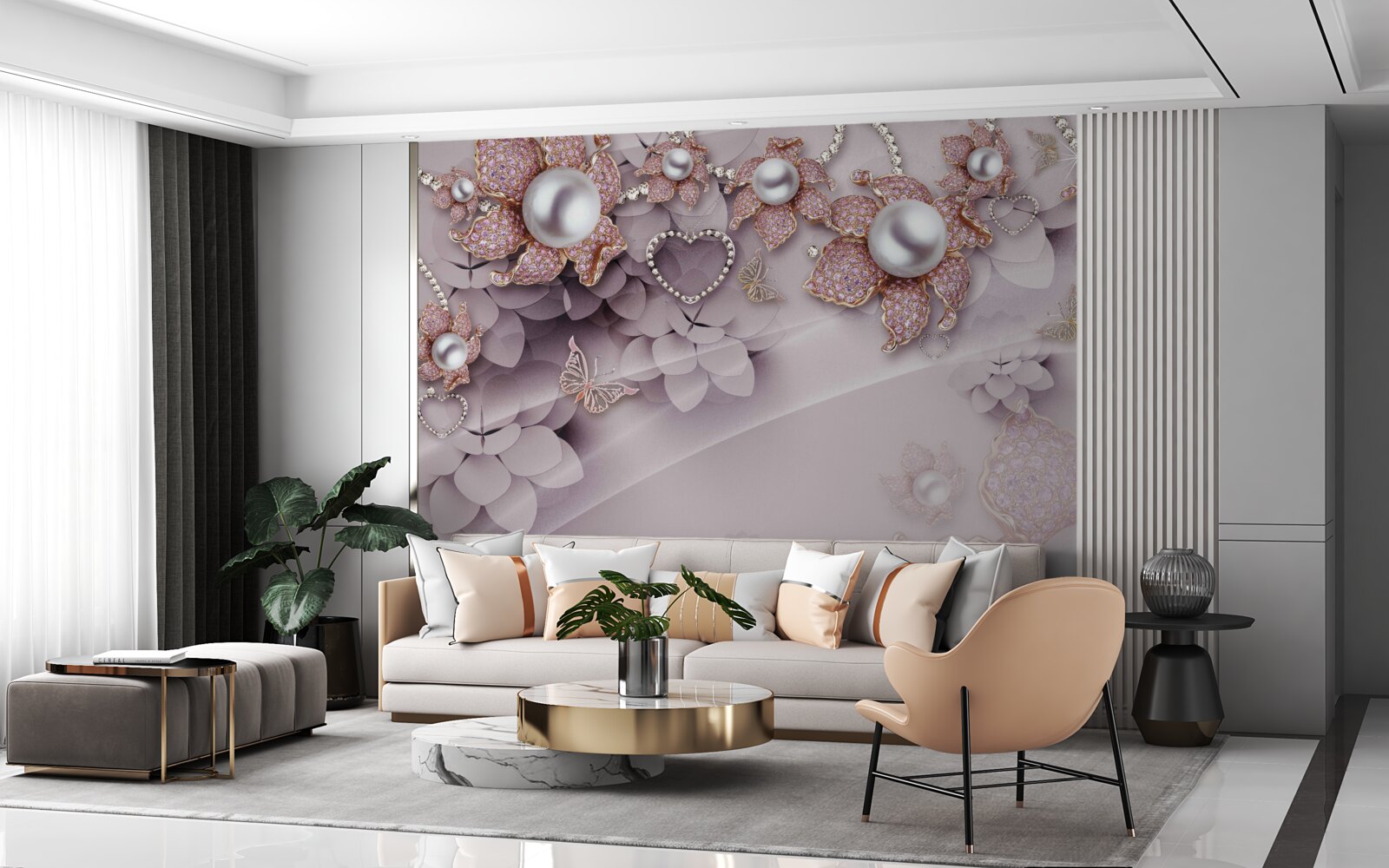 Фотошпалери квіти, абстрактно створені за допомогою перлів та дорогоцінного каміння