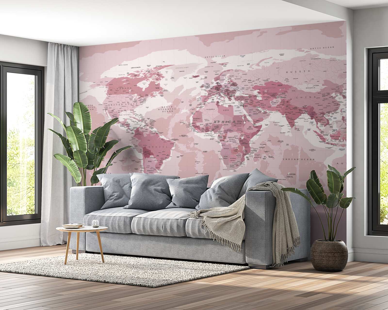 Fototapeta standardowa mapa geograficzna w różowych kolorach