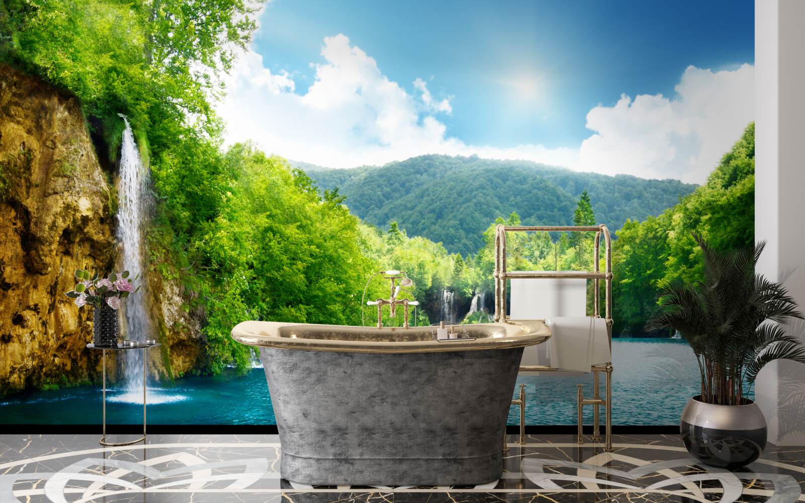 Фотошпалери водоспад у самому серці густого гірського лісу