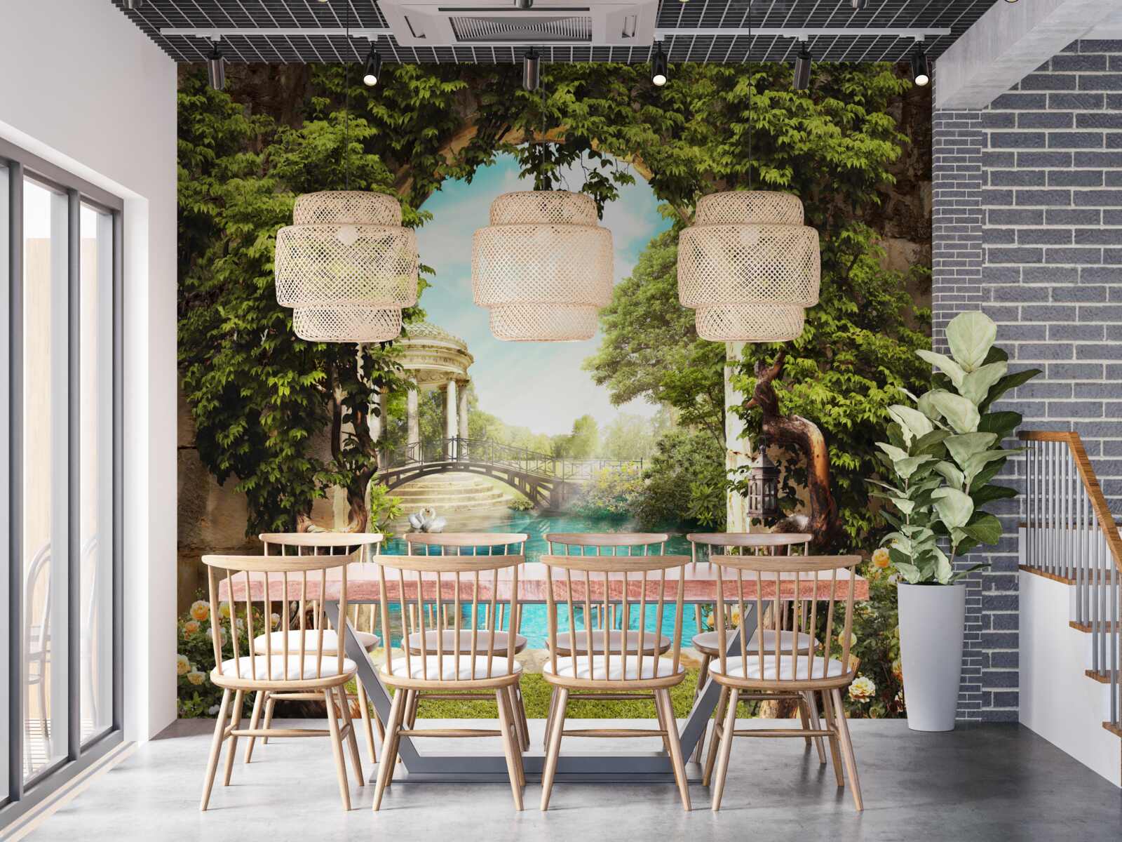 Фотошпалери ставок з білими лебедями