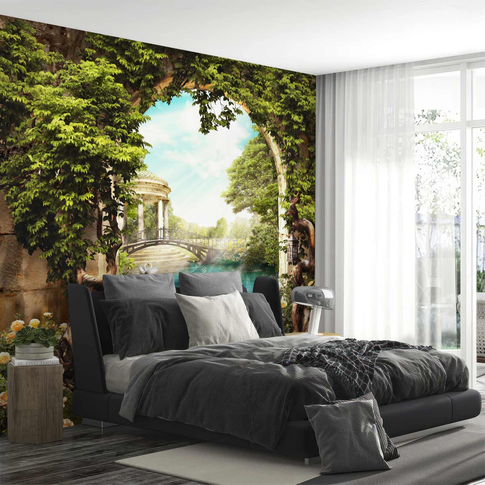 Фотошпалери ставок з білими лебедями