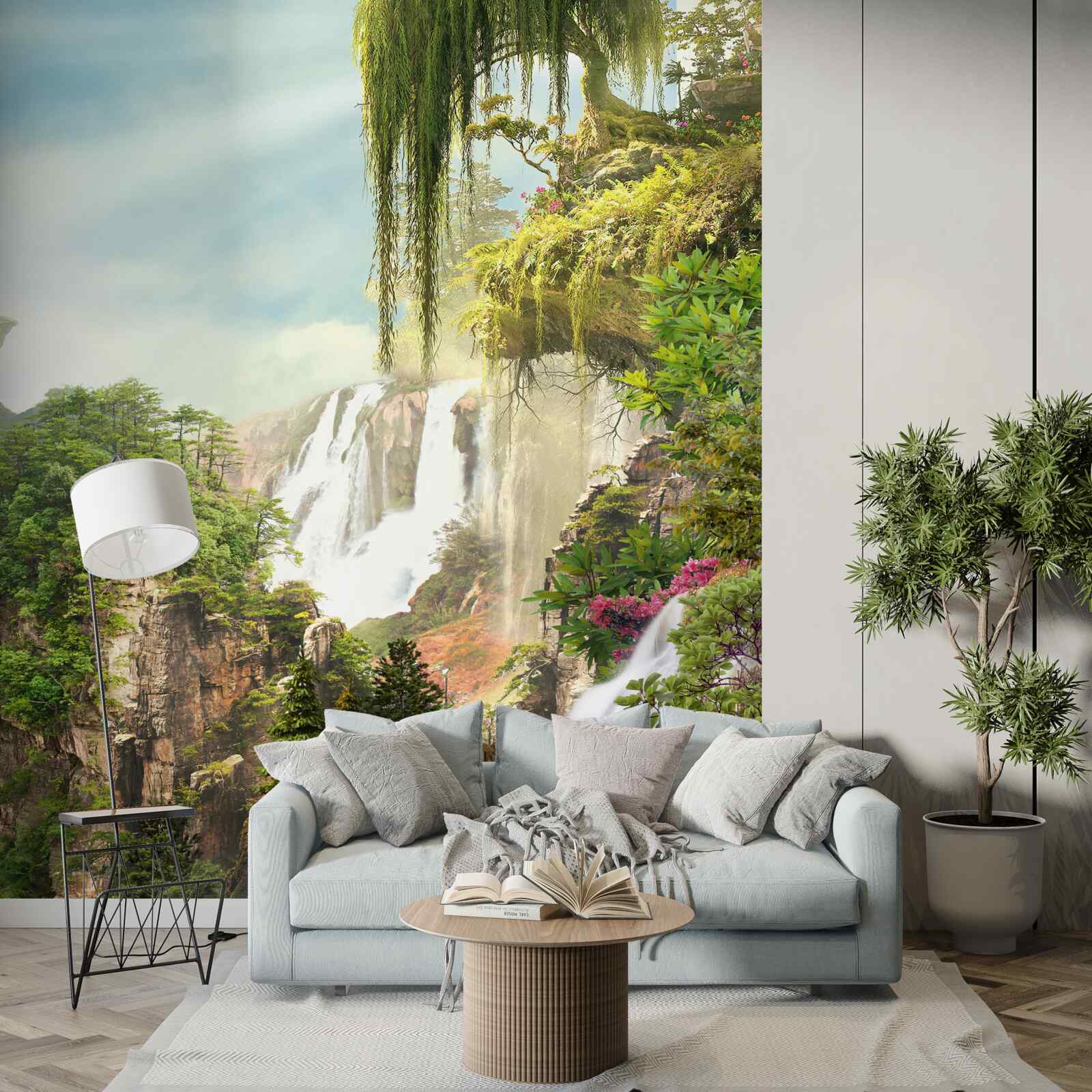 Фотошпалери зелень оточує водоспади